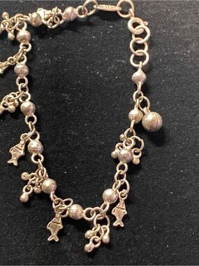 Sterling Silver Charm Bracelet with fish and Bead Accents - Silver